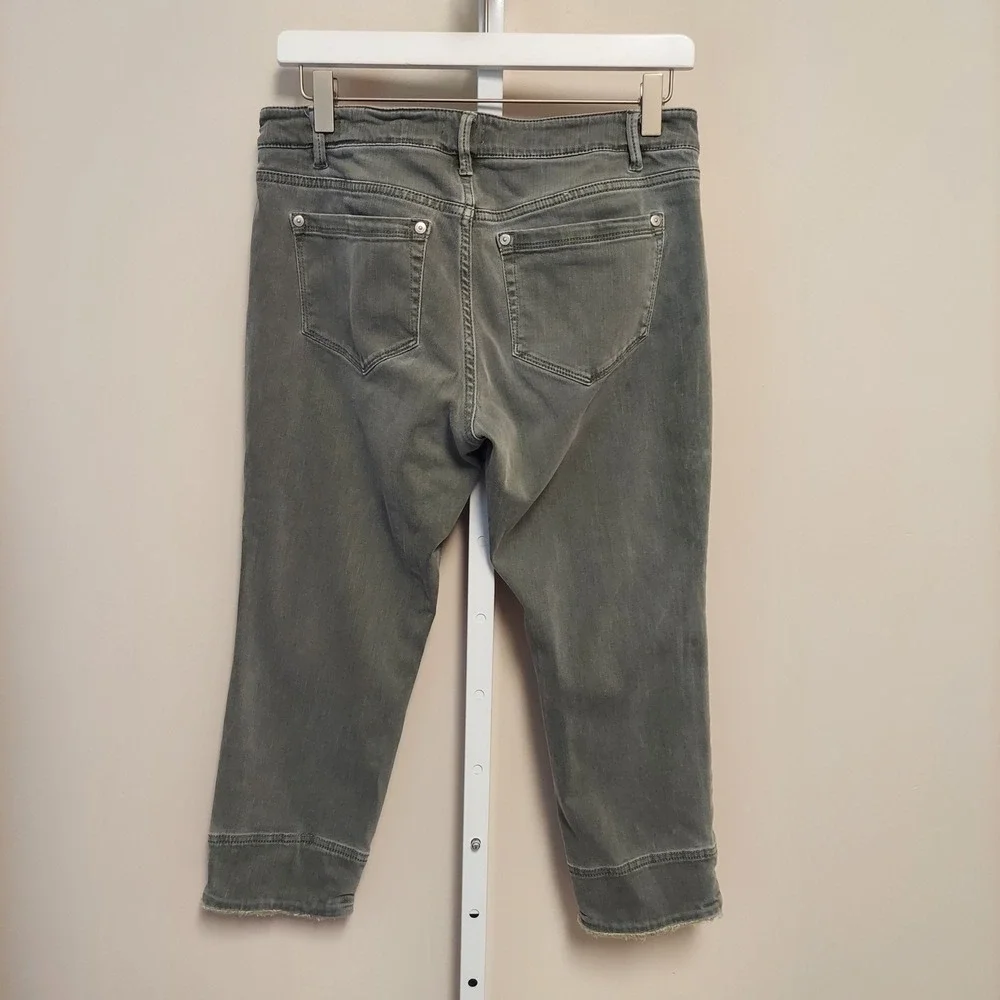 J.Jill Authentic Cropped Denim Jeans Olive Green Raw Hem Stretch Pants Womens 10